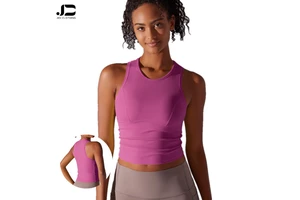 The New Double-sided Nylon Solid Color Women Tight Cover Belly Round Neck Sports Vest Running Fitness Yoga Jacket Top