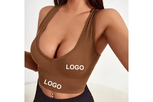 Women's Quick-Drying Breathable Yoga Tank Top Striped Skinny Fit V-neck Front Logo Lightweight Spandex/Nylon 220g Running