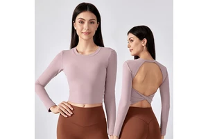 Sexy Hollow Beauty Back Yoga Long Sleeve Women's Tops Running Fitness Sports t Shirt With Chest Pad