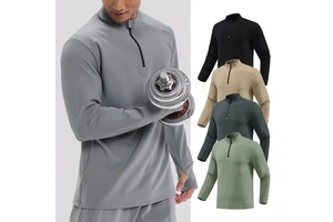 Unisex Fall Winter Active Tops Plus Size Skinny Fit Stand Collar Half Zipper Quick-Drying Breathable Long Sleeve Sports Fitness