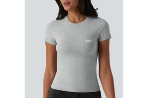 New Desgin 90%Cotton 10%Spandex Women Sportswear Custom Logo Crew Neck Slim Fit Fitness Shirt Short Sleeve Sweat Wicking Gym Tee