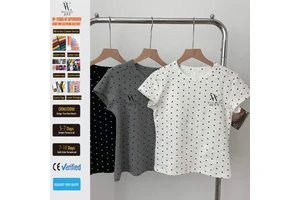 Hot Sale Women's Summer Short-Sleeved T-Shirts New Fashionable Slimming Tops With Round Neck Polka Dots Made From Fabric T-shirt