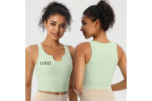 Custom Logo Women Yoga Crop Top Ribbed Sports Vest Slim Fit Small V-Neck Gym Fitness Tank Top