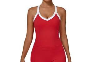 Women's V-Neck Tank Tops with Patchwork Color Block Quick Dry Tight Fitness Yoga Running Top Breathable Woven Fabric Front Logo