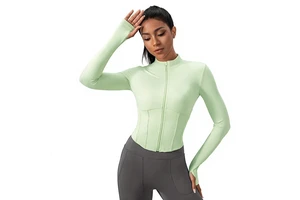 Women's Yoga Suit Long-sleeved Tight Zipper Jacket Slim-fit Stand Collar Spandex/Nylon Sports Top Quick-drying Running Fitness