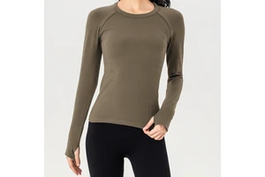 Autumn Winter Yoga Spandex/Nylon Nine Quarter Sleeve Breathable Round-neck Running Fitness Outdoor Quick-dry Slim-fit Solid Top