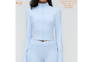 Aoyema High Quality Gym Clothing Women Long Sleeve Breathable Zip up Workout Casual Stand Collar Thumbhole Yoga Jacket