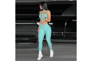 Custom Made Solid Color Women One Shoulder Fitness Sportswear Ladies 2 Piece Suit Sports Bra and Leggings Yoga Set
