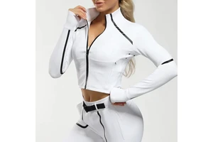 Lightweight Zip up High Neck Women Long Sleeve Gym Tops Fashion Workout Wear Custom Blank Cropped Yoga Jacket