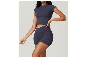 Women's Customizable Sportswear Loose Fit Breathable Yoga Top Short Sleeves Running Sweat-Wicking Made Sustainable Spandex