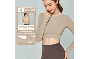 Sexy Open Back Woman Fitness Gym Sports Top Slim Fit Cropped T Shirt Women Active Yoga Wear Long Sleeve Crop Top