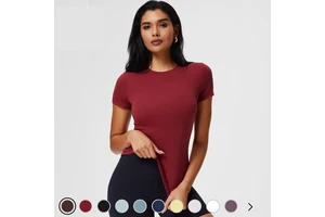 Women's S-XXXL Solid Color Short Sleeve Slim Fit Yoga Top - Breathable Summer Running Fitness Wear with Regular Shoulder