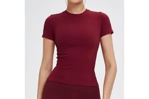 High-Quality Yoga Short Sleeve Sports Top for Women's Outdoor Running and Fitness Moisture Wicking and Breathable Crew Neck
