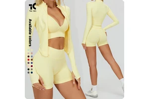 Tight Fit Seamless Long Sleeve Yoga Jacket Zipper Quick Dry Gym Wear Women's Running Sports Shirt Workout Tight Crop Top