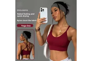 Cross-border Seamless Spandex/Nylon Quick-dry Breathable European American Style Simple Naked-feel Yoga Bra Running Top
