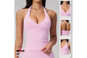 Seamless Halter Neck Tank Top V-Neck Slim Fit Beautiful Back Running Fitness Sports Quick-Dry Yoga Top for Women