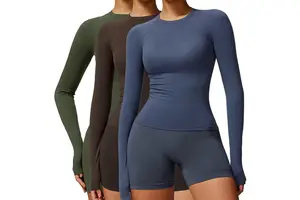 Women's High Stretch Seamless Quick-Drying Tight Long Sleeve Workout Yoga Top Breathable Running Sports Fitness T-Shirt