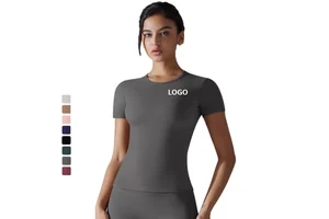 Custom Logo Women Crew Neck Full Sleeve Compression Comfortable Lightweight Plus Size Solid Yoga T Shirt Fitness Crop Tops