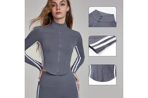 Wholesale Women Yoga Coat Ladies Advanced Sense Slim Standing Collar Zipper Top Yoga Fitness Sports Long Sleeved Jacket