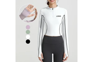 Long Sleeve Yoga Shirt Fitness Sports Workout Compressed Ridding 1/4 Quarter Zipper T-shirt Gym Activewear Top Shirt Fit Women