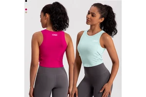 New Women's Gym Clothing Soft Ribbed Fabric Short Version Sports Yoga Bra Top Breathable Neckline Side Crossbands Girls' Fitness