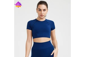 Side Triangle Jacquard Seamless Yoga Quick-drying Breathable Short Sleeve Fitness Short Sleeve