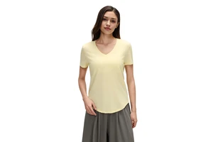 Yoga Shirt Short Sleeves for Women Fit Slimming Breathable Sportswear Running Exercise Summer Quick Dry V-neck Solid