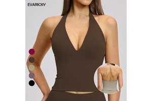 EVARICKY Wholesale New Soft Women Workout Yoga Vest Custom logo Backless Slim Fitness Deep V Neck Halter Tank Top for Women