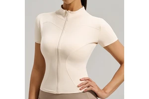 Wholesale Women's Mock Neck Full Zip Yoga Top Short Sleeve SKINNY Fit Quick Dry Workout Shirt Breathable Gym Plus Size