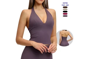 ZC0310 Women Deep V Neck Yoga Tank Top Backless Sports Bra With Pads High Stretch Workout Fitness Running Top