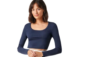 Wholesale Custom Women Long Sleeve Bamboo Cropped Top Crew Neck Shirt Made From Cozy Sustainable Organic Bamboo Viscose Fabrics