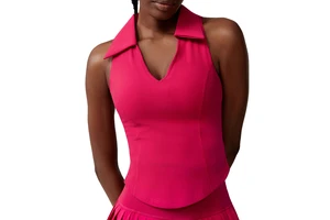Women's Breathable Lightweight V-Neck Crop Fitness Tank Top Quick-Dry Stretchy Workout Running Shirt with Front Logo