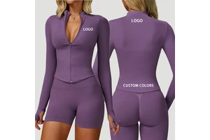Pullover with Stand-up Collar Zipper Long Sleeves Yoga Outfit for Women Tight-fitting Quick-drying Outdoor Fitness Sports Top