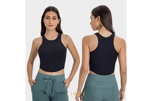 New Cool and Comfortable Breathable Bra Round Neck Curved Hem Slim Fit Women Fixed Chest Pad Sports Yoga Vest Custom logo