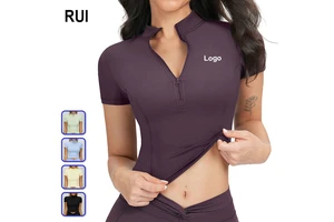 RUIQUWIN Women's Quick-Dry Breathable Yoga Top Naked Feel with Stand Collar Zipper Sports Outdoor Running Fitness Wear