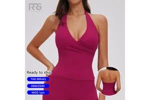 Roregal Workout Sports Crop Top Women's Cut Out Vest Yoga Sexy Sleeveless Halter Cross V-neck Tank Top