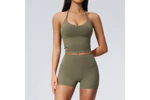 Hot Sale Women Seamless Padded Beauty Back High Waist Elastic Waist Quick Dry Eco-Friendly Breathable 2-Piece Yoga Training Set
