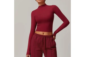 2025 New Women's Yoga Long Sleeve Gym Sports Top Quick Dry Tight Long Sleeve High Neck Low Waist Top Yoga Suit Custom logo