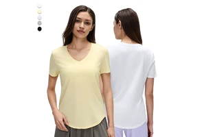 D28067 Women V-neck Loose Running t Shirt Breathable Quick Drying Short Sleeve Fitness Yoga Top