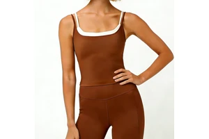 2 in 1 Double-layer Contrast Color Four-Way Stretch Workout Gym Fitness Women Yoga tank Top Pilates Leisurewear