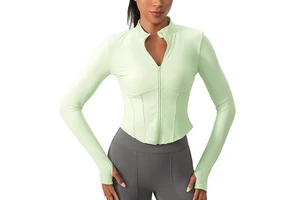 Women's Long-Sleeve Yoga Sports Top Quick-Drying with Stand-Up Type Corset Fitness Running Wear Zipper Jacket