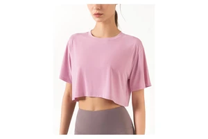 Factory Wholesale Yoga Crop Top Gym Short Sleeve Cropped Loose Leisure T-shirt for Women