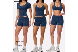 Women Athletic Wear Cross Back Yoga Top Slim Fit Short Sleeve Tshirt Quick Dry Fold Waist Design Gym Shorts Fitness Workout Set