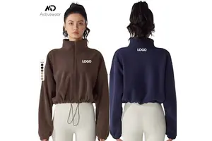 Custom Logo Women's Sweatshirts Long Sleeves Plain Zipper Fleece Sports Jacket Warm Casual Coats Yoga Fitness Top