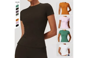 XIANDA Large Size Plain Round Neck Breathable Quick Drying Yoga Fitness T-shirt Outdoor Running Sports Women's Short Sleeves Top