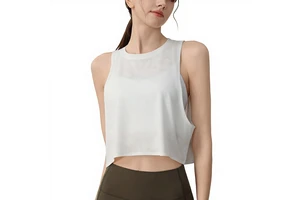 High-end Quick-drying Jacquard Bow Crew Neck Tank Top Women's Loose Sleeveless Running Fitness Yoga Clothing Summer Blouse