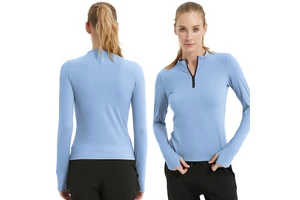 Lanyu Summer Lightweight Women's Half-Zip Stand Collar Yoga Shirt for Outdoor Active Wear Sports Running Gym