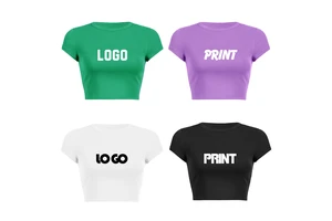 Hot Sale Slim Fit Women's T Shirt Summer Casual Round Neck T Shirt Cropped Top Custom Logo Fitted Girl Women Baby Tee T-shirts