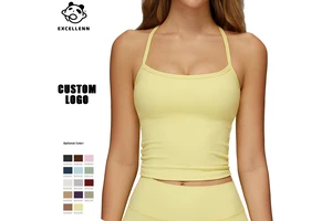 Summer New Breathable Thin Straps Cross Back Front Logo Sports Gym Fitness Wear Workout Soft Women Yoga Top