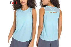 Women's Sleeveless Thin Hollow Back Lightweight Fitness Yoga Sports T-Shirt Breathable Sweat-Wicking Regular Fit Fast Dry Summer